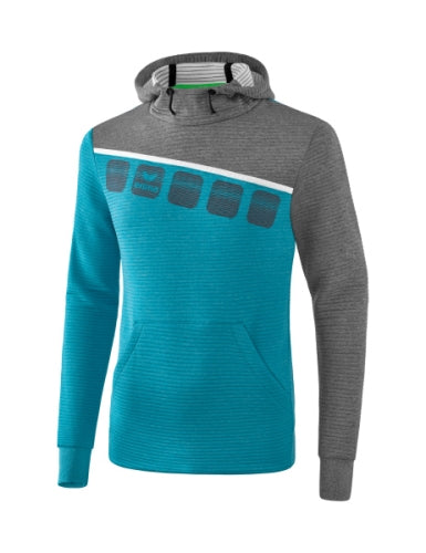 Erima 5-C sweatshirt met capuchon - oriental blue melange/grey melange/wit